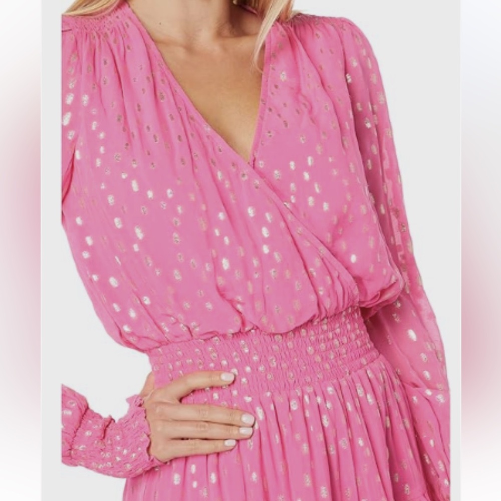 NWT Women's LILLY PULITZER MIDI Christiana Aura pink w/ viscose metallic clip 8 - Picture 3 of 4
